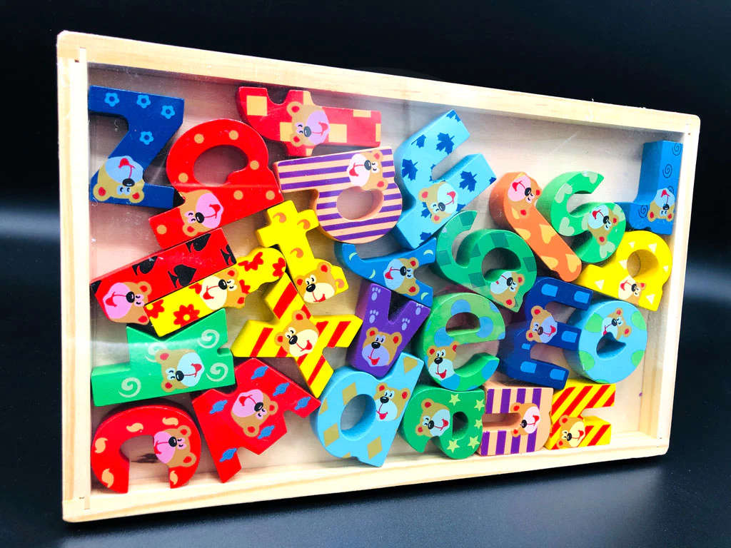 Wooden Colorful Small Alphabet a-z Board | Alphabetic illustration | Educational Toys for Montessori Kids