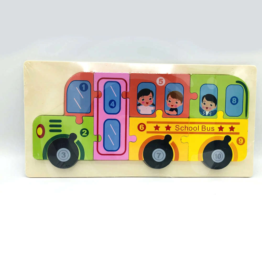 Kids Wooden Puzzle School Bus Shape for Toddlers Preschool Educational Toysp