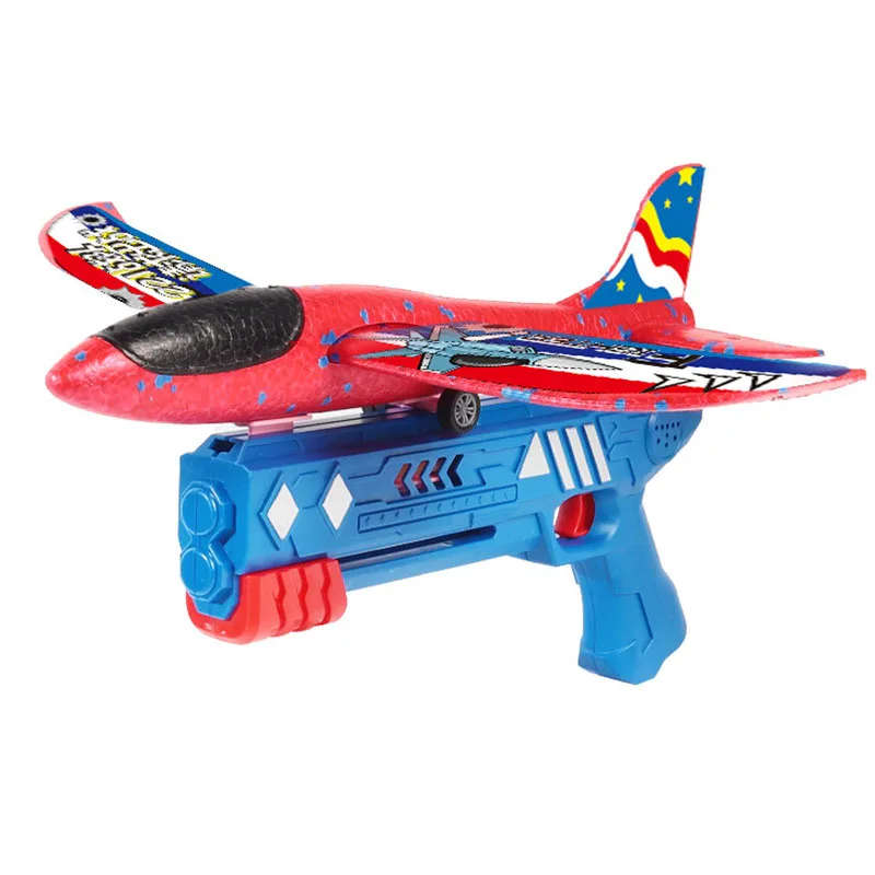 Airplane Launcher Gun Toy For Kids Foam Model Catapult Aircraft Shooting Gun Toy Cool Outside Flying Toys