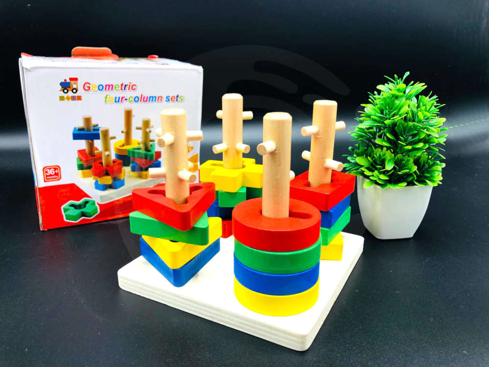 Geometric Shape Sorter Toys Set of 4 Columns Wooden | Early Educational Toys for Toddlers Kids 3 + Years (Multicolor)