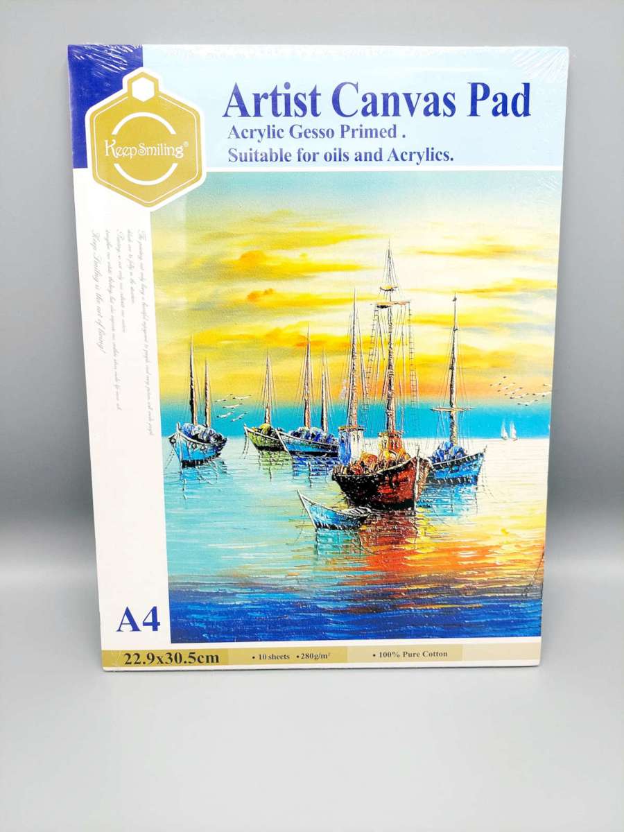 Keep Smiling Artist Canvas Pad Acrylic Gesso Primed A4 Size 22.9 x 30.5cm (10 Sheets)