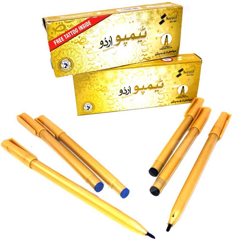 Tempo Urdu Cut Nib Marker Black&Blue 10PC Pack