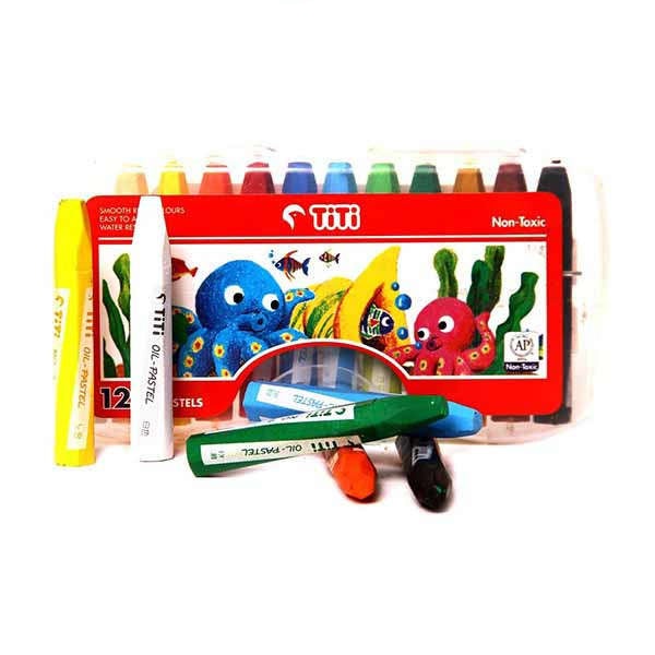 Titi Crayon Color 12 Pcs Pack | Non-Toxic Oil Pastel Crayon Sticks with Plastic Case