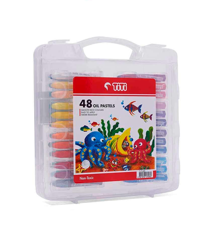 Titi Crayon Color 48 Pcs Pack, Non-Toxic Oil Pastel Crayon Sticks with Plastic Carry Case