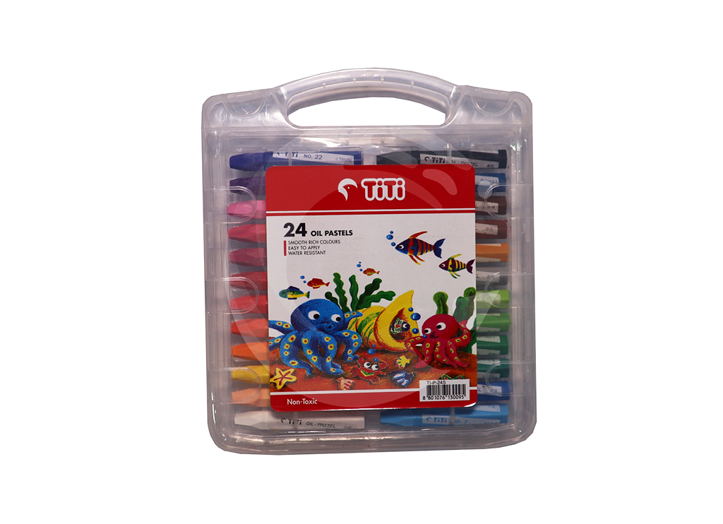 Titi Oil Pastels Crayon Color 24 Pcs Pack, Non-Toxic Oil Pastel Crayon Sticks with Plastic Carry Case