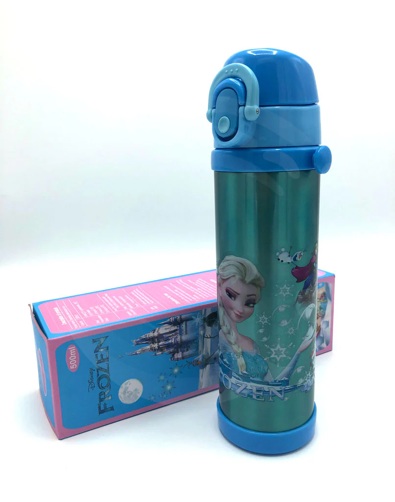 Glossy Printed Frozen Water Bottle | Frozen Blue Unique Pattern Water Bottle with Straw | Stainless Steel Vacuum Cup - Image 3