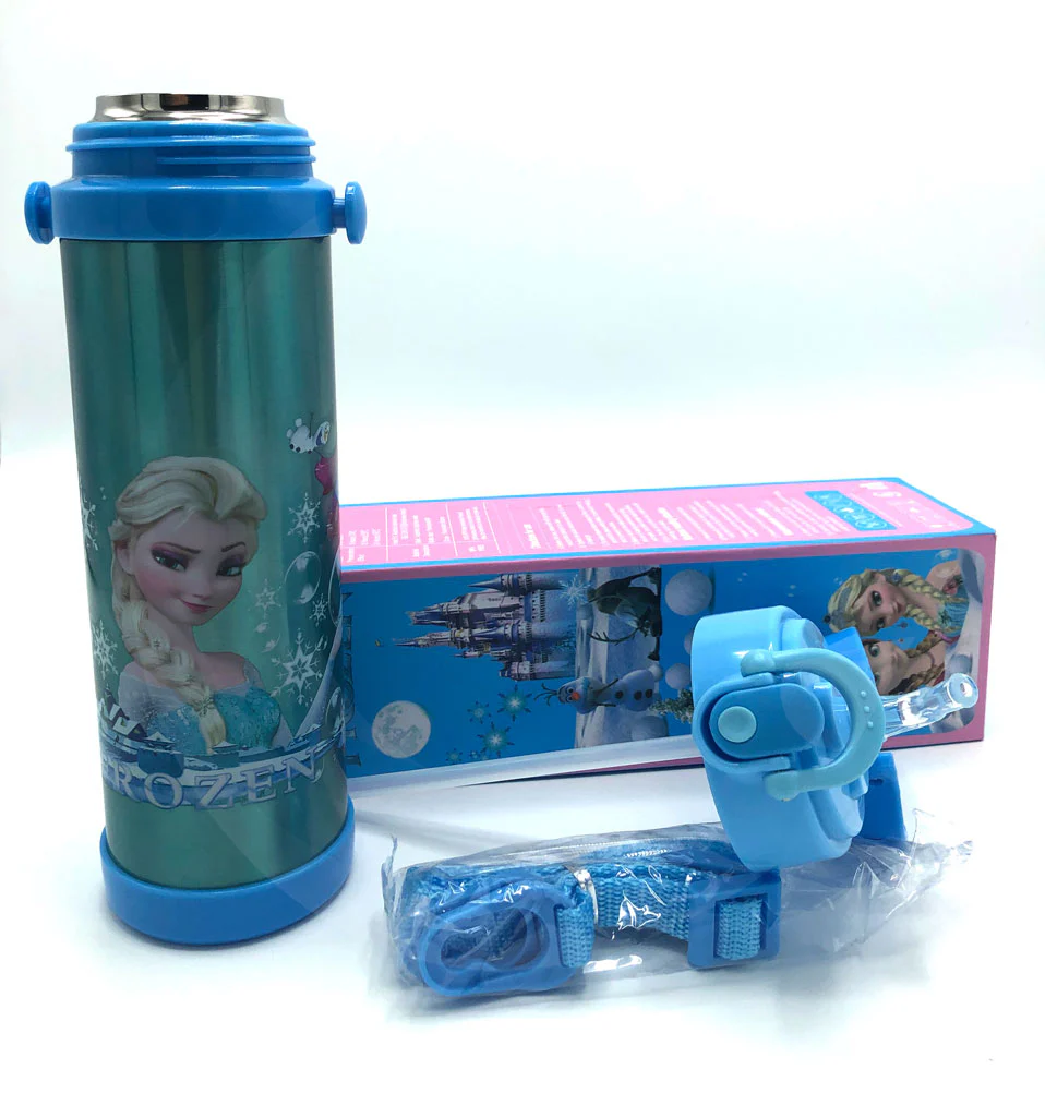 Glossy Printed Frozen Water Bottle | Frozen Blue Unique Pattern Water Bottle with Straw | Stainless Steel Vacuum Cup - Image 2