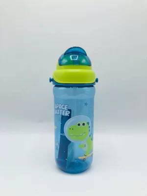 Dyno Themed Plastic School Water bottle with Silicon Straw and Strap