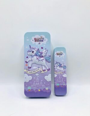 Unicorn-Themed Double-Layer Steel Geometry Box with Pen Slots & Number Table