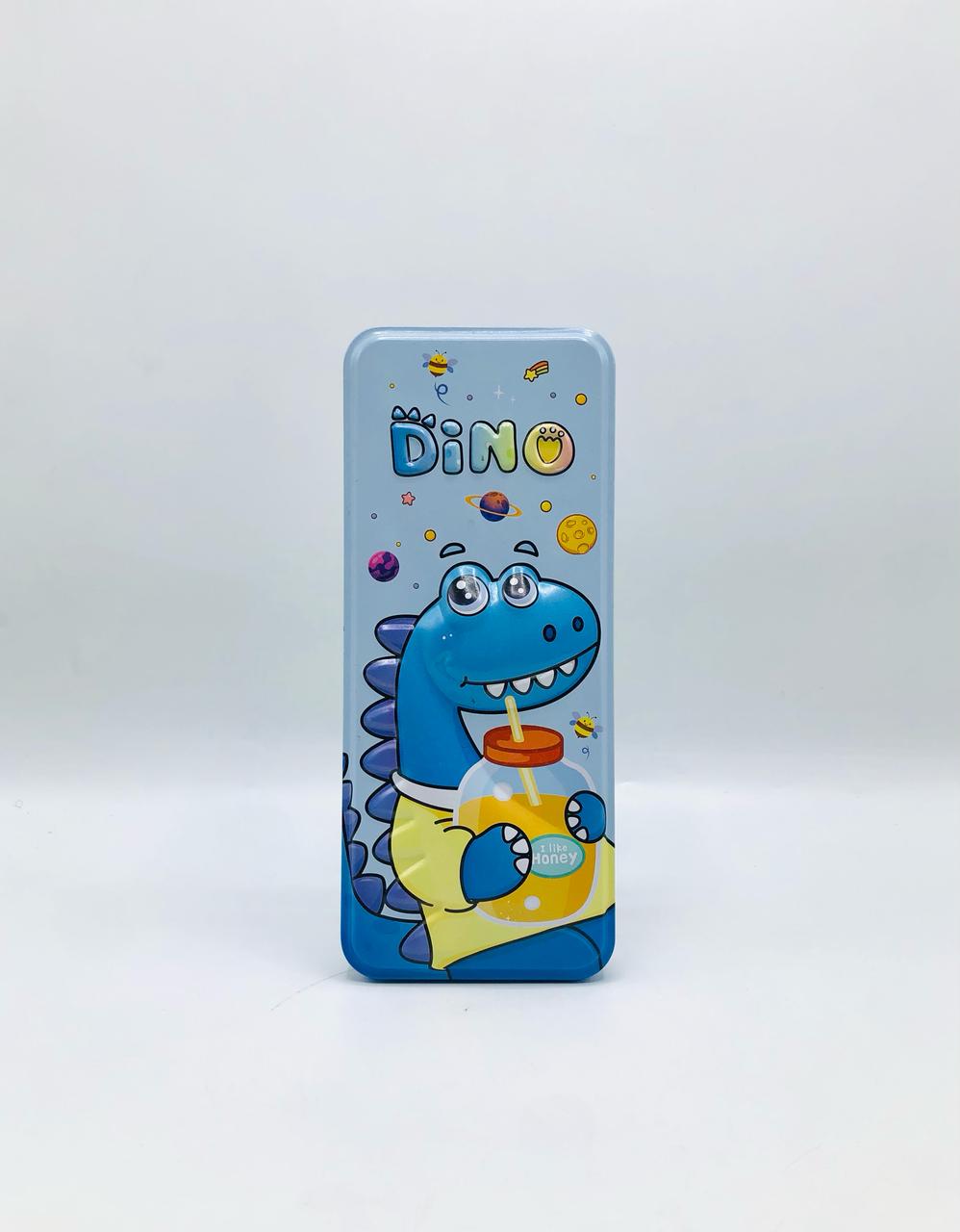 Blue Dinosaur Steel Geometry Box with Pen Holders & Number Table