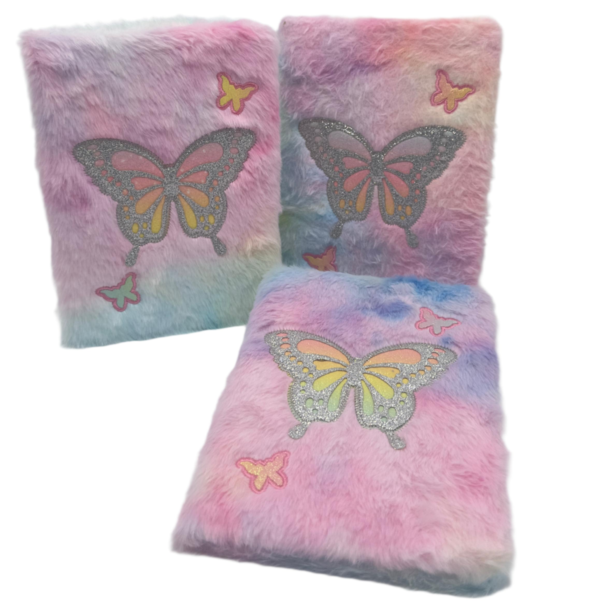 Large Butterfly Fur Textured Diary For Girls