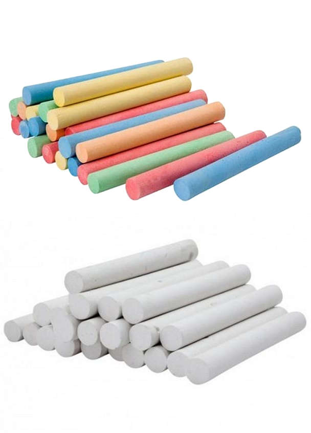 PAK Chalks Box Of 50 Pcs Dustless Washable Chalk In White & Mix Colors For Chalkboards & Sidewalk