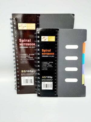 Spiral NoteBook, 5 Subject, A5 and A4 Size, Black