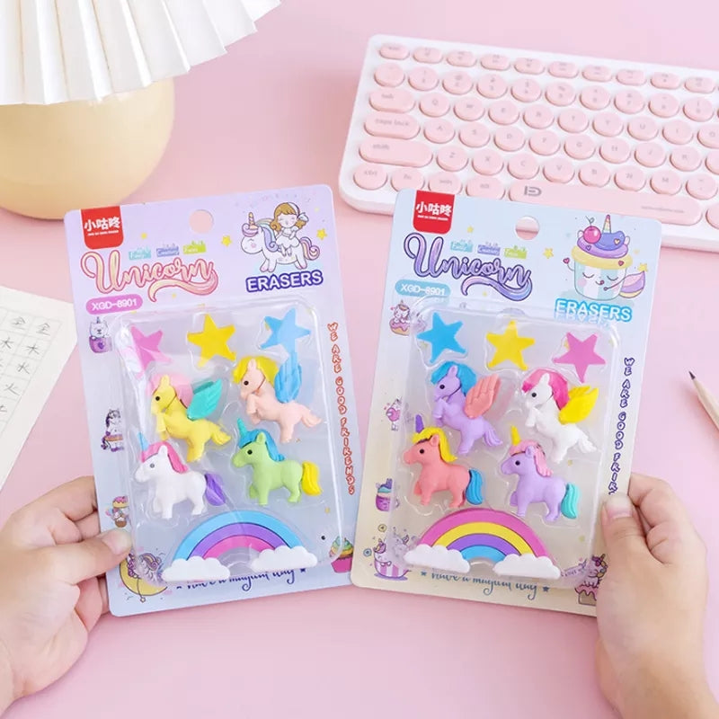 Unicorn Rainbow Fancy Pencil Erasers Set For Kids