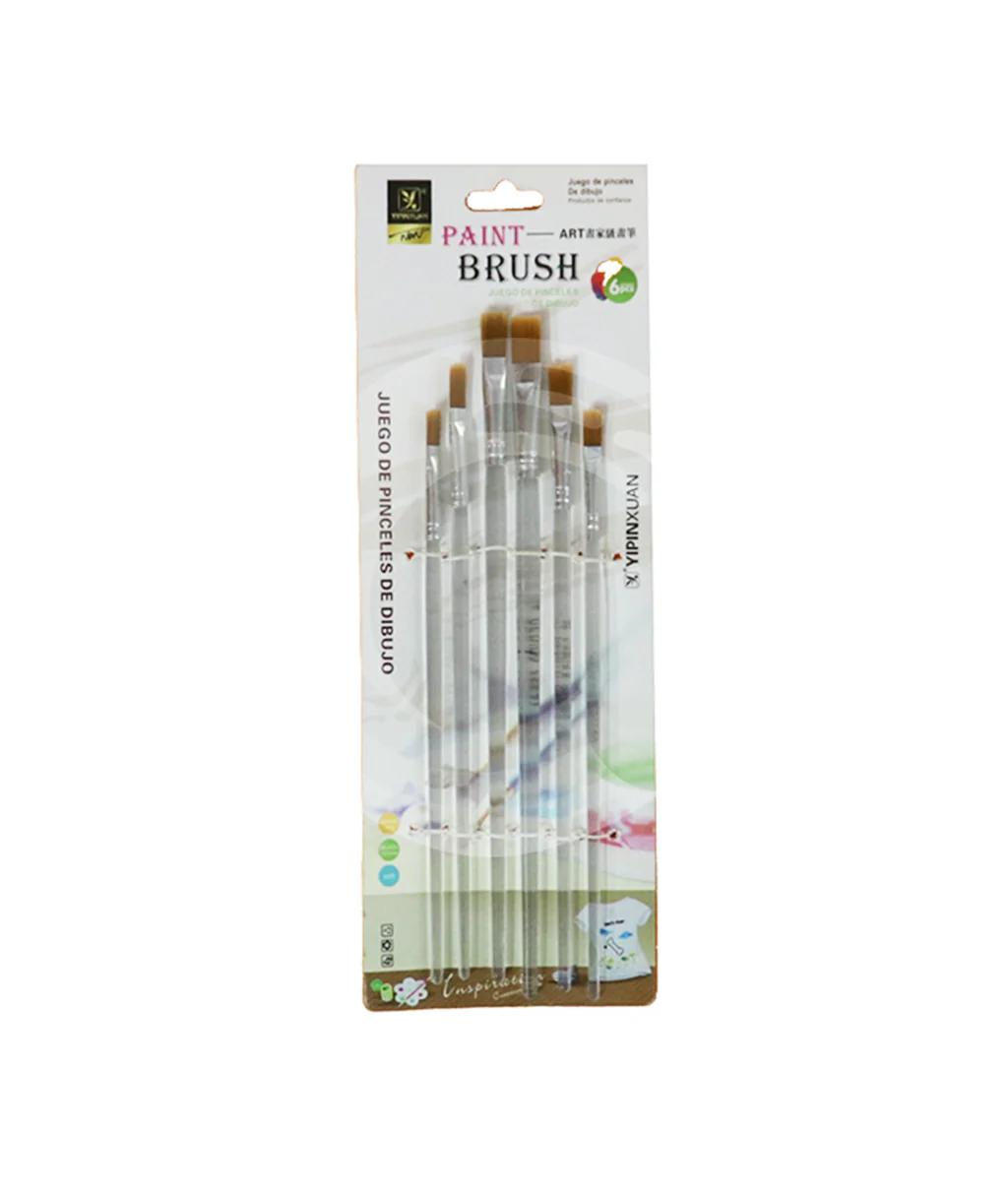Yipinxuan Paint Brush set Flat shape Transparent handle 6Pcs
