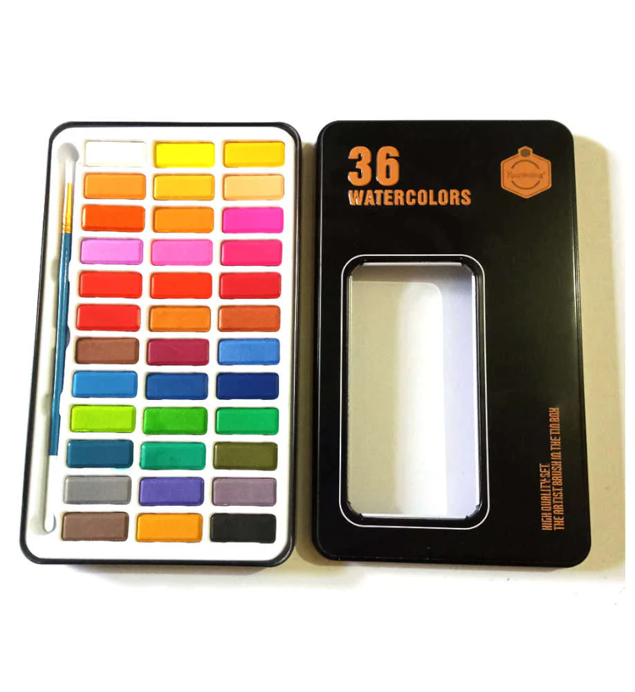 Keep smiling water color 36 colors Metal Tin Set With Brush