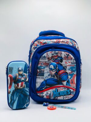 Captain Amarica  4-in-1 School Set – Superhero Backpack,Pencil,Eraser & Matching Pouch Combo for Boys